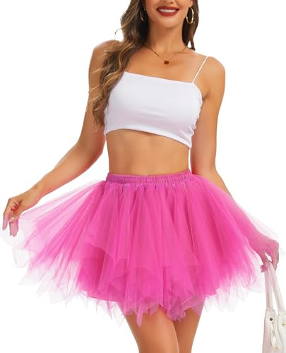 Wikoan Sottogonne da Donna da Donna Anni '50 Gonna da Balletto Vintage Sottoveste in Pizzo Gonna da Ballo per Cosplay,Rosa,L/XL