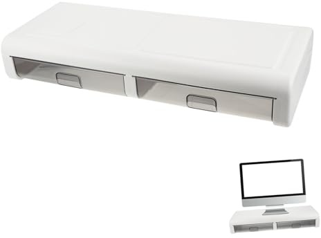 Hemobllo Support de Table pour Ordinateur Noir avec Tiroir, Rehausse Écran | Plastique, Usage Bureau et Maison, Structure Anti-déformation, Réduit la Pression Cervicale et Dorsale