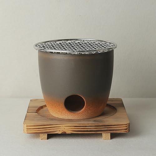 EliteBloom Clay Grilling Stove, Clay Charcoal Stove, Portable Barbecue Grill, Small BBQ Grills, Stove Camping, with A Wooden Pads, Grill and Metal Mesh, Separate Design, Suitable,Grey