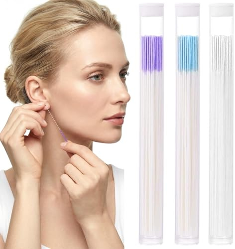 AEKZOX 180 Pcs Nettoyeur de Trou d'Oreille, Nettoyant pour Boucle d'Oreille, Fil, Élimination des Odeurs, Outil de Nettoyage, Bâtonnets pour Piercing d'Oreille pour Hommes et Femmes