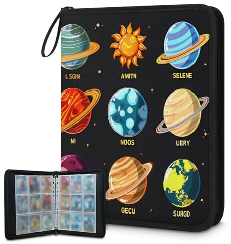 Carpeta de tarjetas coleccionables con 9 bolsillos del sistema solar, planetas, carpeta para tarjetas, álbum de tarjetas con fundas extraíbles, impermeable, con cremallera, capacidad para 50 páginas