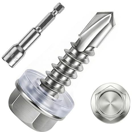 Inoxidable Tornillos Autotaladrantes Cabeza Hexagonal Tornillos Autoperforantes Hexagonales Tornillos Roscachapas Autorroscantes para Madera Techo Chapa Metal (M4.8 x19mm-200Stk)