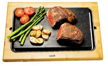 Amania Trading Ltd 1 x HIGOSHI Bamboo Board Sharing Platter Extra Large Thick Fish, Veg or Steak - Hot Cooking Stone - Sizzling Hot Plate