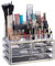 Relaxdays Organizer Make-up, Contenitore con Porta-Rossetti 4 Cassetti Acrilico, Beauty Box Salvaspazio, Trasparente Oro