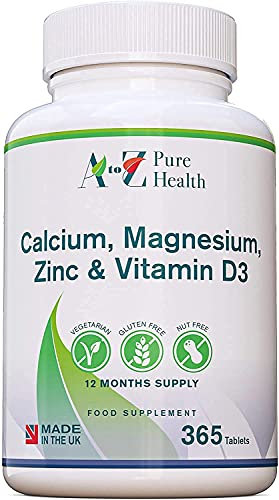 Calcium, Magnesium, Zinc & Vitamin D Supplement | Premium Multi-Vitamin Supplement | 365 Easy to Swallow Tablets (1 Year Supply) | Multimineral with Calcium Immune Booster |Osteo Supplements
