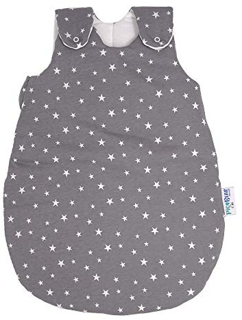 pic Bear Premium Babyschlafsack aus Jersey-Baumwolle – Atmungsaktiv, Mitwachsend und für Ganzjahres-Nutzung mit verstellbaren Größen 74/80 Sterne grau-weiß