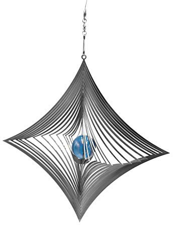 Edelstahl Windspiel Fensterdeko Raute mit Glaskugel (ohne Glaskugel)
