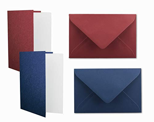 20x Kartenpaket in Dunkelrot und Dunkelblau - Faltkarten DIN A6 mit Falz 10,5 x 14,8 cm, Umschläge DIN C6 11,4 x 16,2 cm und Einlegeblatt 10 x 14,3 cm