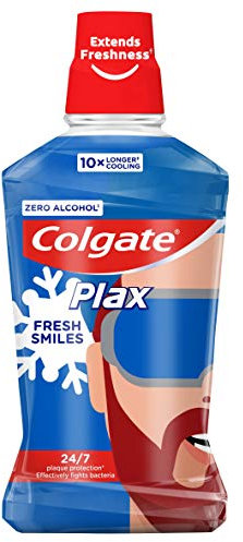 COLGATE - Mundbad ohne Alkohol Plax Fresh Smile – limitierte Edition – erfrischt den Atem rund um die Uhr – Schutzplatte – Flasche 500 ml