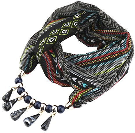 GUMEI Collana con Sciarpa in Chiffon con Ciondolo Gioielli Etnici Bohémien per Donna