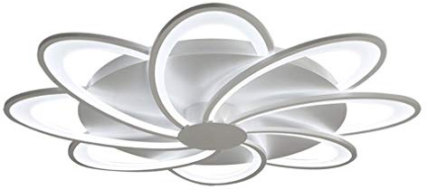 60W LED Deckenleuchte Weiß Kreativ Wohnzimmerlampe Dimmbar mit Fernbedienung, Ø80cm Modern Decke Kronleuchter Arbeitszimmer Esszimmer Küchen, 7-Ring Acryl Schirm Minimalistisch Schlafzimmerlampe