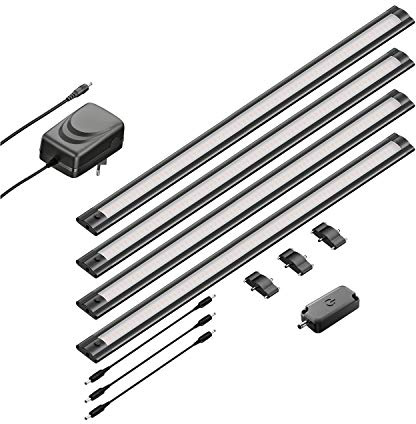 ledscom.de 4er Set LED Unterbau-Leuchte SIRIS schwarz matt mit Touch-Dimmer, flach, je 50cm, je 655lm, weiß