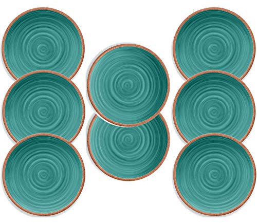 Rustic Swirl Turquoise Melamine Dinner Plate Set (8)