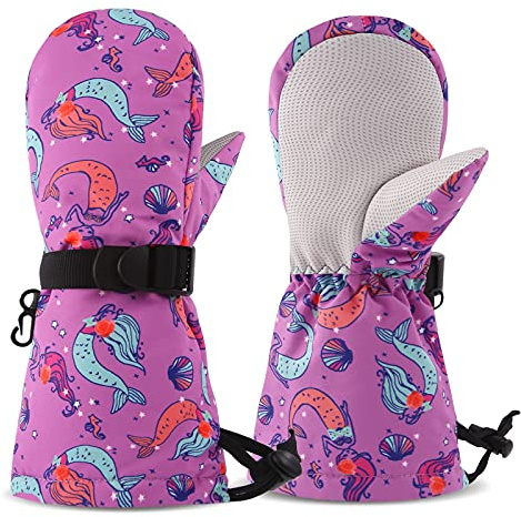 SEYUFN Winterhandschuhe für Kinder, Handschuhe, atmungsaktiv, warm, für Outdoor-Skifahren, für Babys, Jungen und Mädchen, von 2 bis 6 Jahren (Meerjungfrau, 2-4 Jahre)