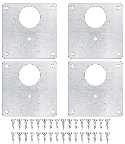 4 Pezzi Piastre di Riparazione per Cerniere per Armadietti, Piastra di Riparazione per Porte Cerniere con Fori, Piastre per Montaggio Piatto in Acciaio Inossidabile con Viti per Legno Ripiani Porte