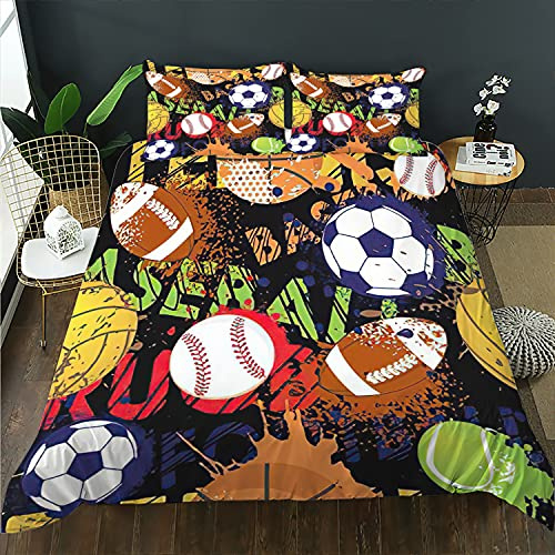 AILONEN Football Bedding Sets for Teen Boys,Sport Duvet Cover Set,Basketball Theme Bedding Set, Comforter Cover Twin Size for Boys,1 Quilt Cover 2 Pillowcases 3 Piece
