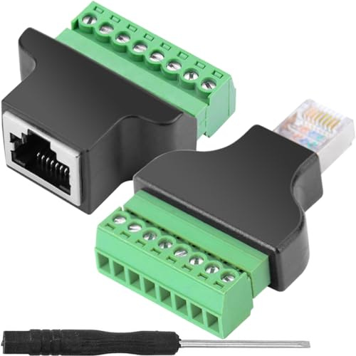 Xiatiaosann RJ45 Stecker auf Terminal Block 8-pin Adapter Schraubklemmenadapter, LAN Netzwerkstecker Ethernet Konverter 1 Stecker 1 Buchse zu 8 Pin Anschluss (2 Stück)
