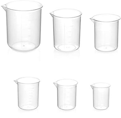 QWORK® 6 Piezas Jarra Medidora Plastico Transparentes, Vaso Graduado 50ml 100ml 150ml 200ml 250ml 500ml para Cocina Laboratorio