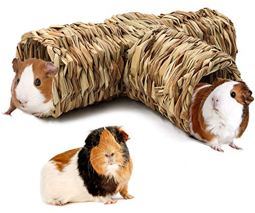 RANYPET Kuscheltunnel für Hamster, Natürlich Getrocknetes Gewebtes Grasversteck für Kleintiere, Meerschweinchen, Frettchen, Chinchilla, Igel