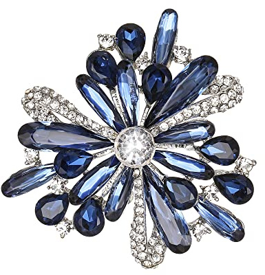 Clearine Brosche Stunning Multi Teardrop Rund Österreichischer Kristall Strass Cluster für Damen Saphir-Blau Silber-Ton