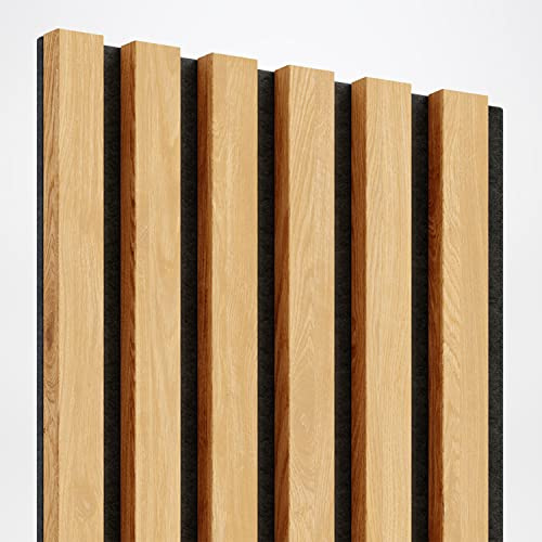 KLEMP Wandpaneele – Lamellenleisten aus MDF auf Filz 275 x 30 cm, Wandverkleidung zur Montage mit Kleber oder Klebeband auf schwarzem Untergrund 2er-set Eiche Natur