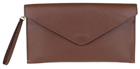 Girly Handbags Womens Italian Genuine Leather Envelope Clutch Bag Large Dark Brown