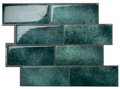 Smart Tiles Klebefliesen, Metro Petrolgrün, 29,34x21,28 cm | 5er-Pack (0,26 m²), Glänzend, Hitze-/feuchtebeständig, Emissionsarm A+, Küche/Bad, Ideal für Mieter, Hergestellt in Kanada