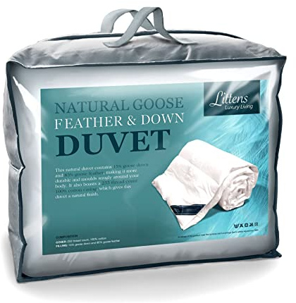 Littens All Seasons Duo 15 Tog Extra Warm Emperor Bed Size White Goose Feather & Down Winter Thermal Duvet Quilt, 230TC 100% Down-Proof Cotton (4.5 + 10.5 Tog) 290cm x 235cm Energy Efficient