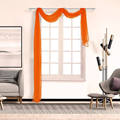 SCHOAL Voile Querbehang Transparenter Freihandbogen Uni Freihanddeko einfarbig Deko Gardinen Dekoschals Vorhang Wohnzimmer Gardinenschals 1 Stück HxB 90x400cm Orange