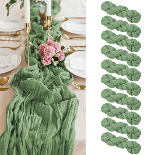 Pesonlook Lot de 10 chemins de table en étamine, 89,9 x 304,8 cm, tissu semi-transparent en gaze de style bohème, rustique, pour réception de mariage, fête prénuptiale, vacances