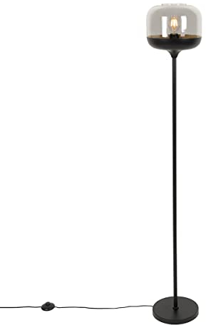 Qazqa Design Stehleuchte, Stehlampe - Kyan - Schwarz mit Rauchglas, max. 40W, Geeignet für LED, 150cm, Ideal als Flur, Küche lampe, Wohnzimmerlampe und Schlafzimmerlampe