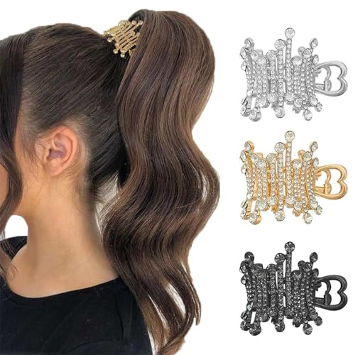 Irikdescia® 3 Stück Hohe Pferdeschwanz-Clips, Fischschwanz Strass-Haarspangen, für verbesserte Frisur, modische Haar-Accessoires, hohe Pferdeschwänze(Gold, Silber, Schwarz)