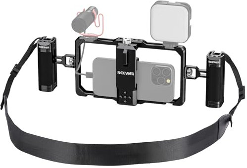 NEEWER Smartphone Video Rig with Neck Strap/Dual Handle/Lavalier Mic Clip Slot Compatible with SmallRig Video Recording Phone Cage Stabilizer for iPhone 16 15 Pro Max Galaxy S23 Pixel 8 Pro, PA009S