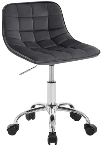 WOLTU Schreibtischstuhl Kinder, Schminkstuhl Sitzhocker Rollhocker Arbeitshocker, 360° drehbar höhenverstellbar, Drehstuhl Samt, Bürohocker mit Rollen, Dunkelgrau