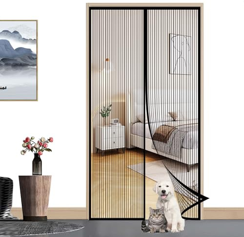 ZFEBHMY Cortina Mosquitera Magntica Puertas,Automático Cierre Cortina antimosca,Adsorción Magnética Plegable Anti Mosquito Insecto Mosquitera,Cortina Hecha de Malla-Black A||110x205cm(43x80inch)
