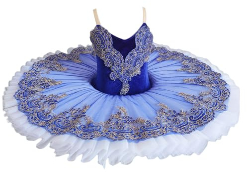 GeRRiT Tutú de Plato de panqueques Bordado Azul, tutú de Ballet Profesional para niños Bailarina de Baile de niña Adulta Vestido de Fiesta Trajes de Leotardo,Azul,160