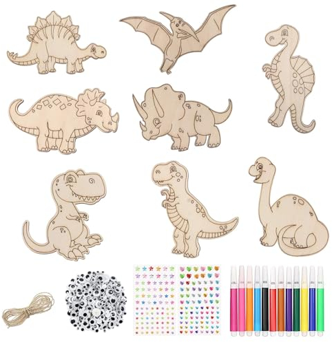 Wondora 89 pcs Easter Wooden Easter Pendant for Painting,Easter Crafts Children Wood,Embellishments Crafts for Kids Easter Party Supplies DIY Embellishments Crafts for Kids Easter Party (Dinosaurs)