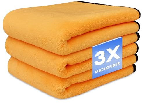 Baxcdyswe 3 Pezzi Pulizia Auto, 40 x 60 cm Panno Microfibra Auto, Professionale Panni per Lucidatura ad Alto Grado di Assorbimento e Resistenza Grande in Pulizia Per Lucidare e Asciugare Auto e Moto