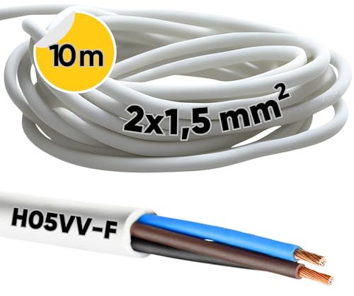 Kalitec H05VV-F - Cable de Manguera (10 m, 2 x 1,5 mm²) Sin Conductor de Protección, PVC Para Interiores, Eléctrico Blanco, de Lámpara, Flexible