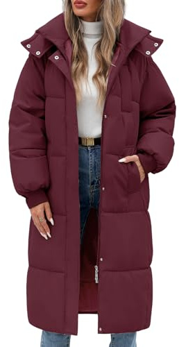 Vancavoo Abrigos de Acolchado para Mujer Chaqueta Larga con Capucha de Invierno Cálido y Elegante Coat Abrigo Largo Gruesa para Exteriores(Fucsia,XL)