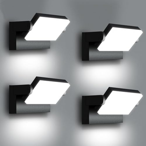 ledmo 60W 4 Piezas Aplique Pared Exterior LED 6000K IP65 360° Rotación | Lámpara exterior 360° rotación, carcasa negra mate, aluminio resistente, IP65 impermeable, jardín terraza