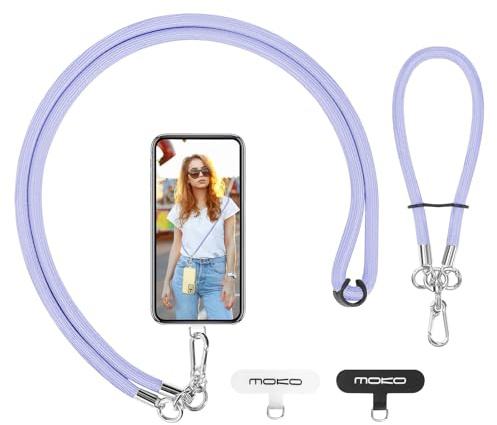 MoKo Crossbody Cell Phone Lanyard, Premium 8mm Thick Rope Mobile Phone Neck Strap for iPhone, Samsung and More - Purple