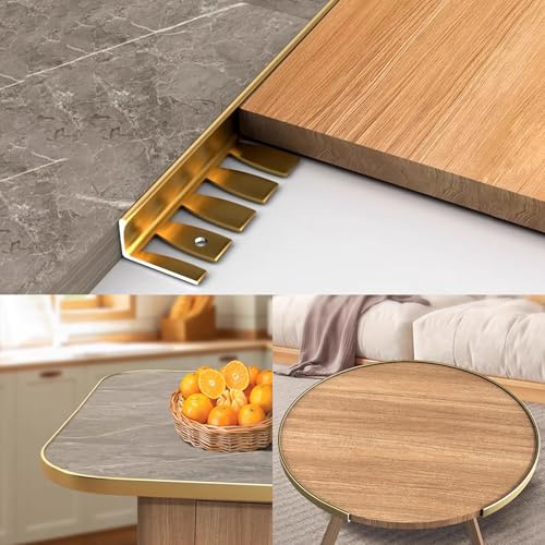 Raouoae Fliesenkanten Schutz L-Form Biegbares Profil Abschlussprofil Aluminium Eloxiert 135cm 2 Stück Abschlussprofil Ideal Für Küchen- Und Wandfliesen(Gold,H:12.5MM)