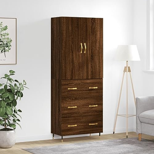 KLYEON Highboard Braun Eichen-Optik 69,5x34x180 cm Holzwerkstoff,Stylischer Hochschrank mit Stauraum für EIN ordentliches Wohnzimmer in Braun EichenOptik Diele & Flur Möbel