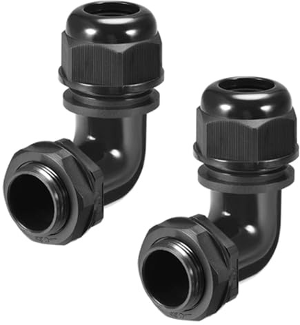 Prensaestopas M25 90 grados impermeable codo de nailon de plástico con contratuerca y juntas para cable de 13-18 mm de diámetro