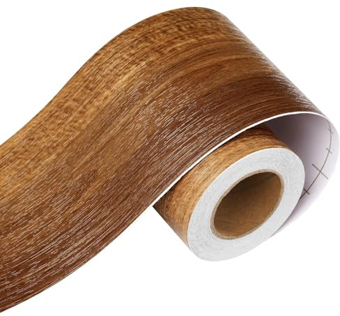 LaCheery 7.6cm x 1500cm Wandbordüre Selbstklebend Holz für Möbel Bordüre Selbstklebend Braun Deko Wand für Spiegelrahmen Tür Küche Fliesen Bordüre Holzoptik Klebefolie für Schrank Tapete Holz Streifen