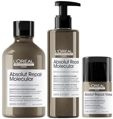 Absolut Repair Molecular Pflege-Trio für stark strukturgeschädigtes Haar, Shampoo 300ml, Rinse-Off Serum 250ml und Leave-In 50ml