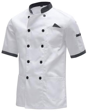 MeiLayM Giacca Cuoco Uomo e Donnacon i Bottoni Giacca chef Uomo Ristorante Divise da Cuoco Giacca Cucina Maniche Corte Uniforme da Lavoro Bianco,M
