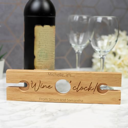 So Bespoke Personalised Engraved Wooden Wine Glass and Bottle Holder, Custom Gift Idea Wine Holder (Style 2)