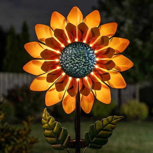 Sonnenblumen-Windspiel, 132,1 cm, Metall, Windspiel mit kinetischer Windskulptur, Windmühlen für den Außenbereich, Rasen und Garten, Terrasse, Dekoration